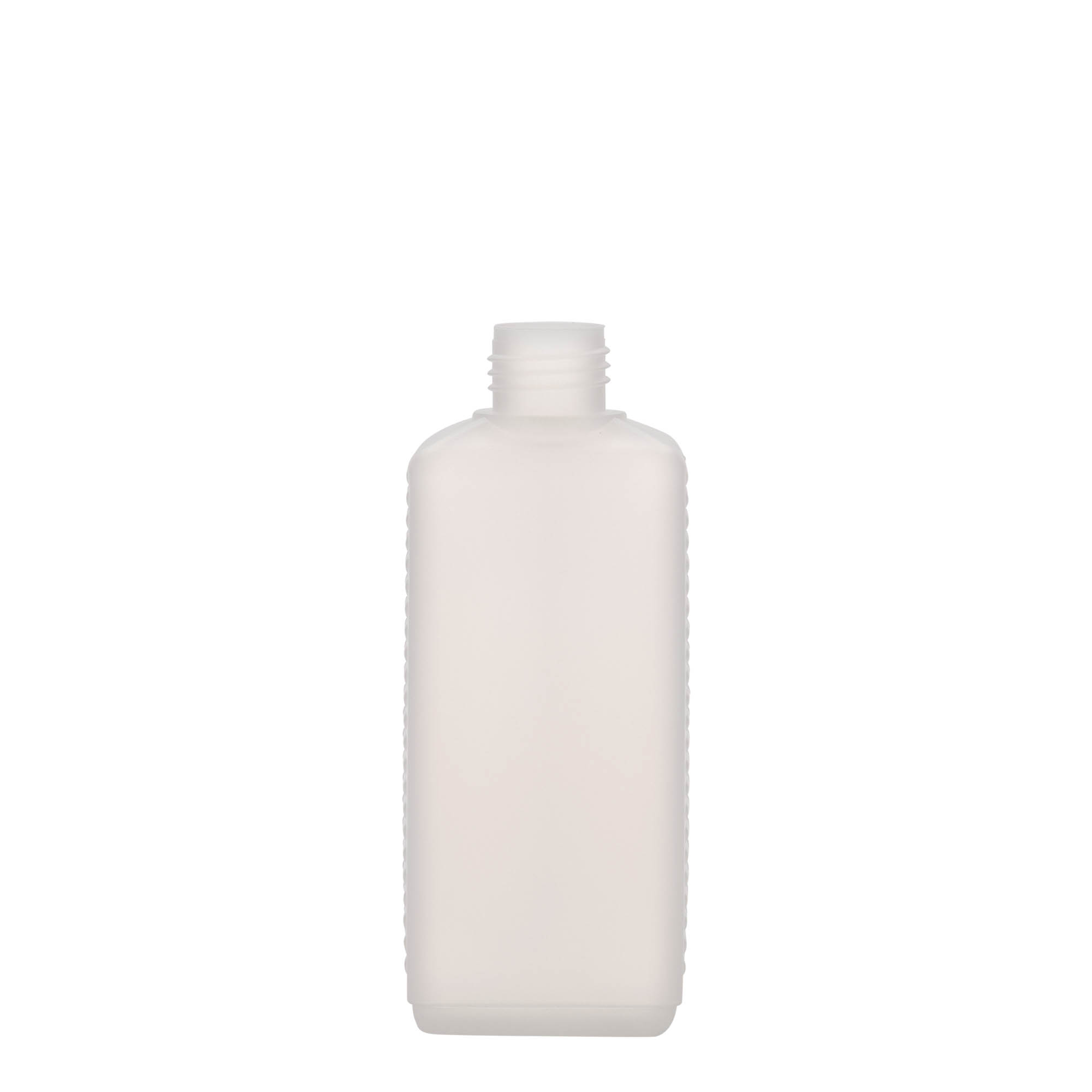 250 ml canister bottle, rectangular, HDPE plastic, natural, closure: DIN 25 EPE