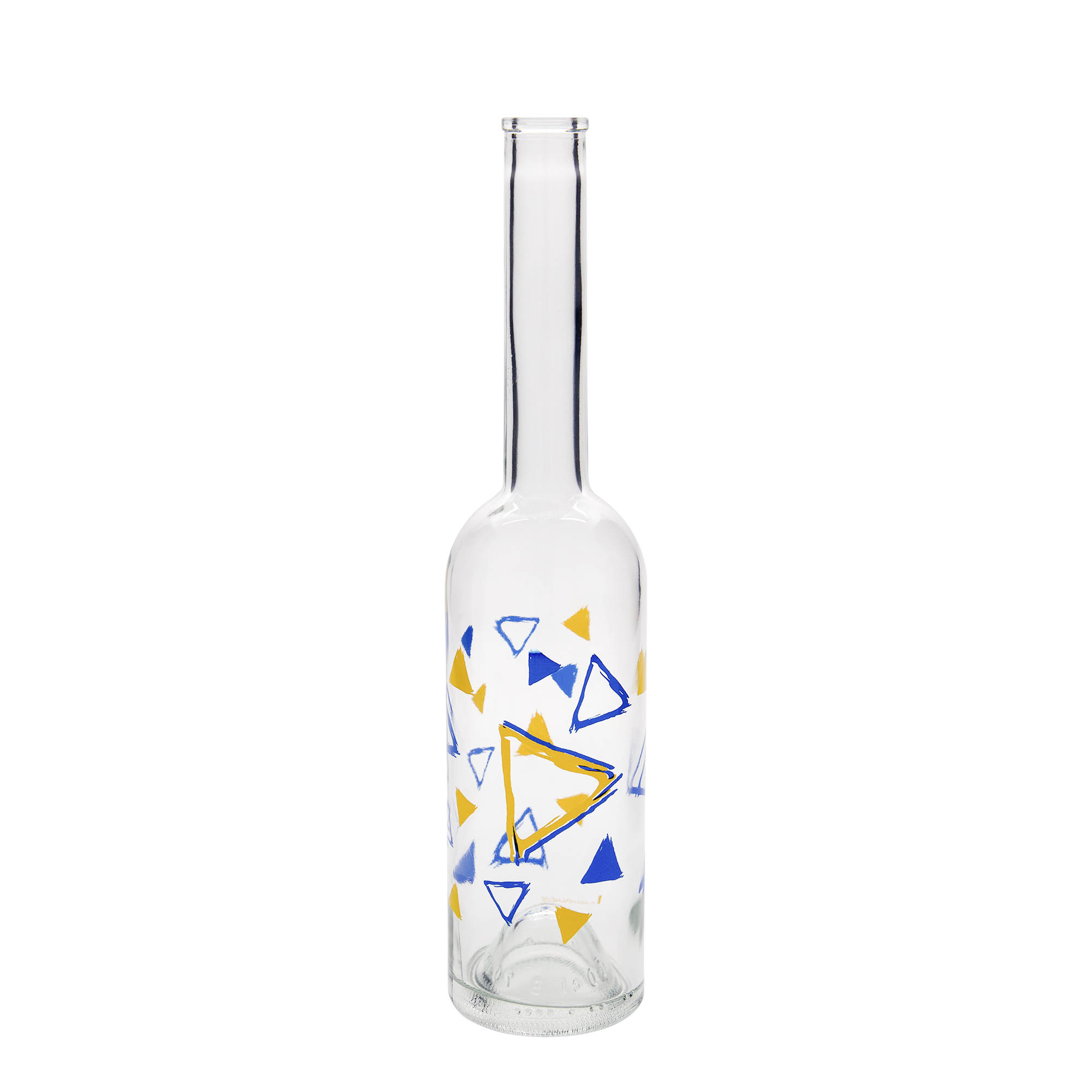 500 ml glass bottle 'Opera', print: triangles, closure: cork