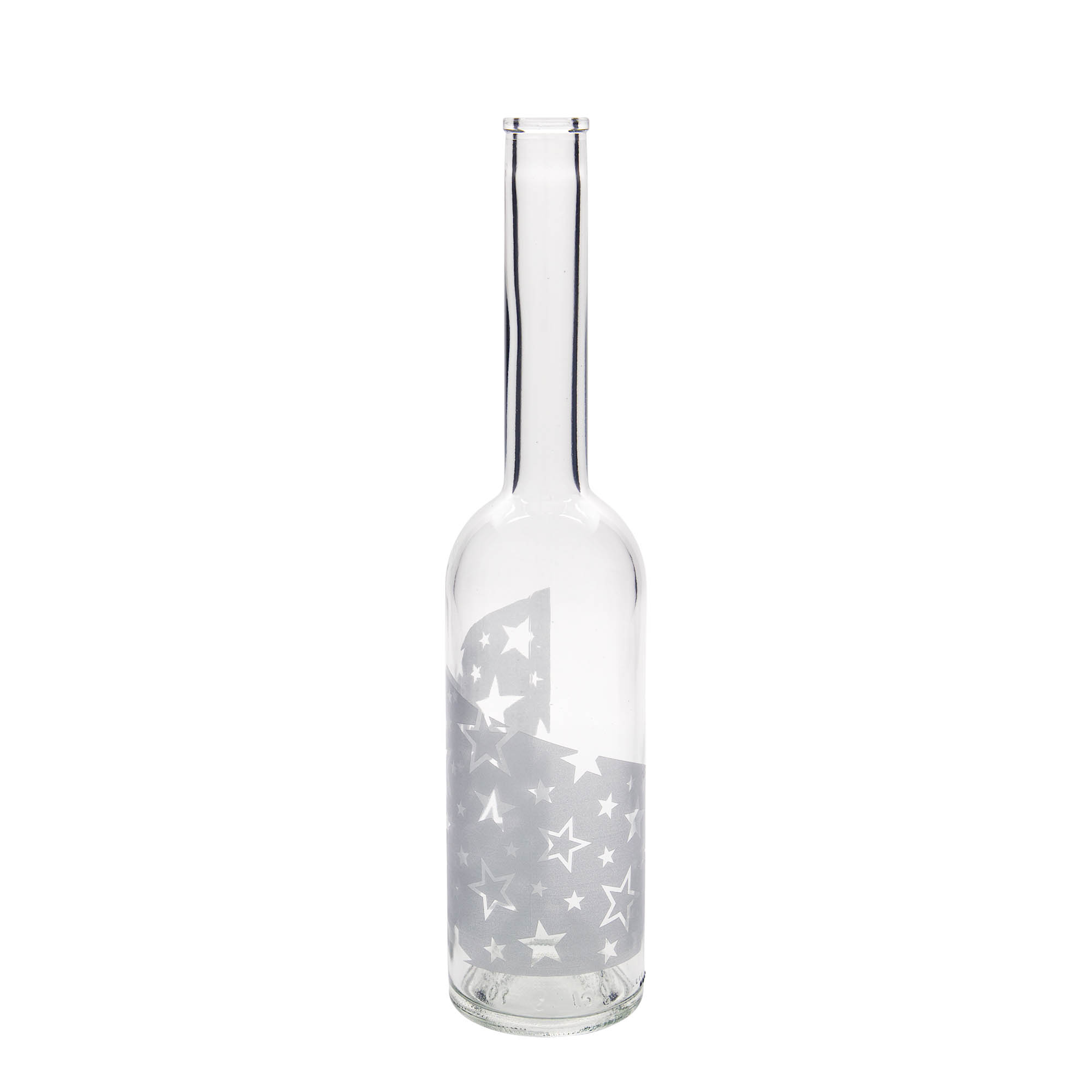 500 ml glass bottle 'Opera', print: silver stars, closure: cork