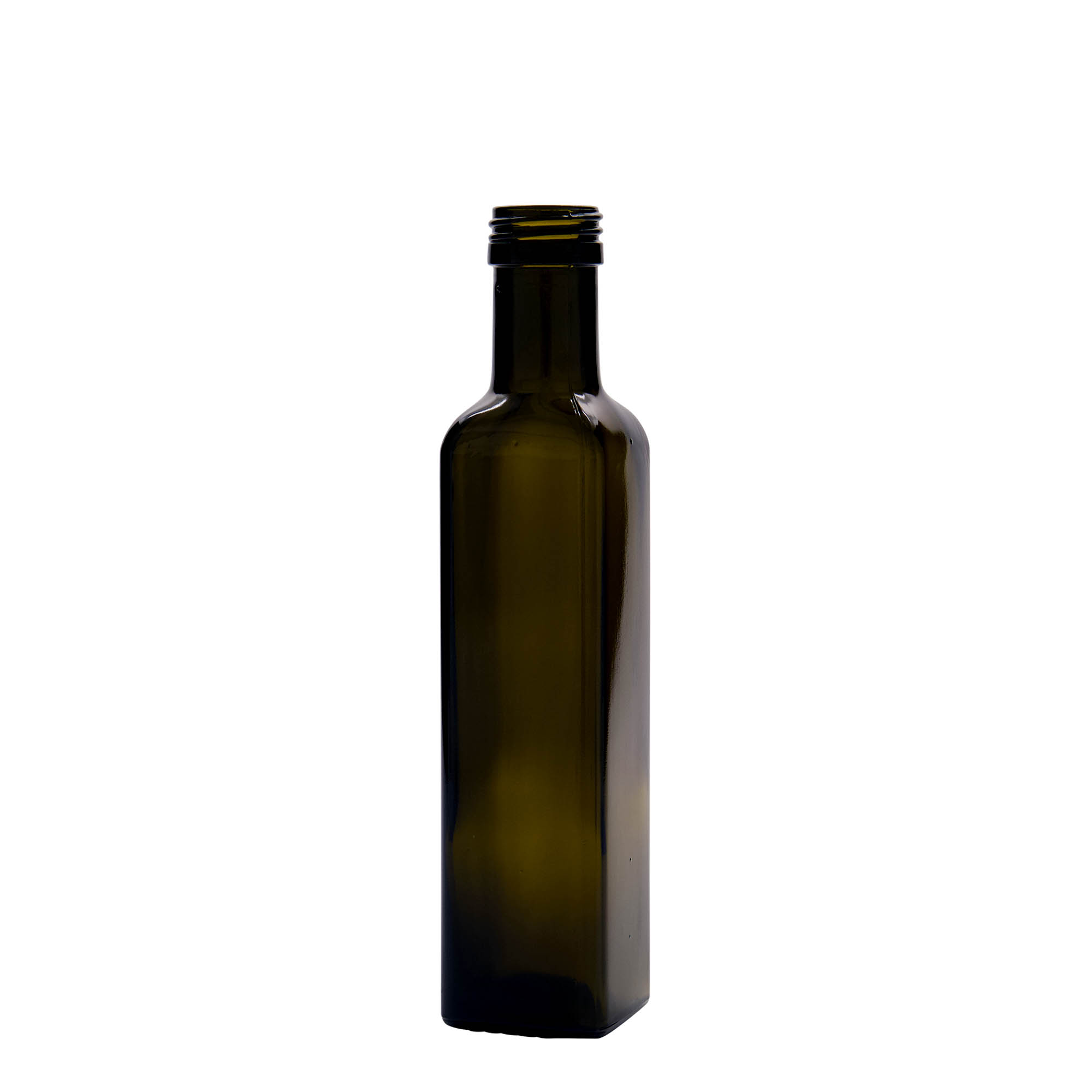 250 ml glass bottle 'Marasca', square, antique green, closure: PP 31.5