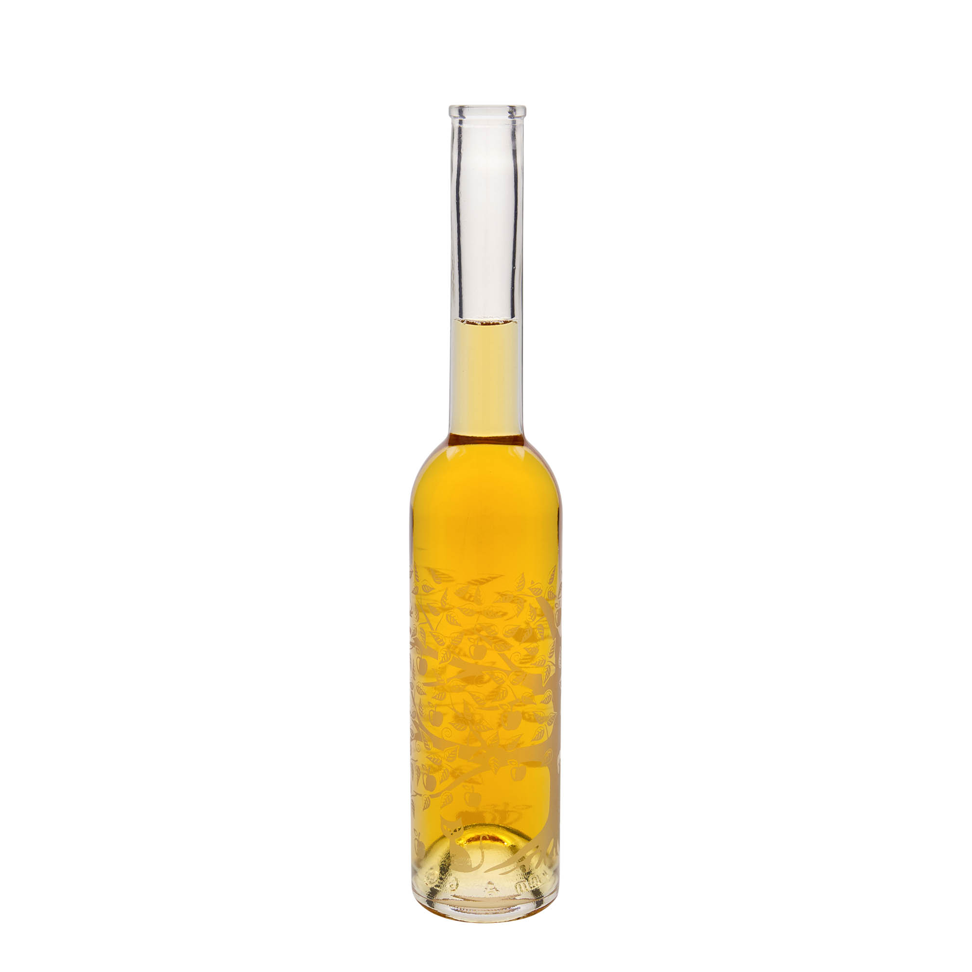 350 ml glass bottle 'Opera', print: apple tree, closure: cork