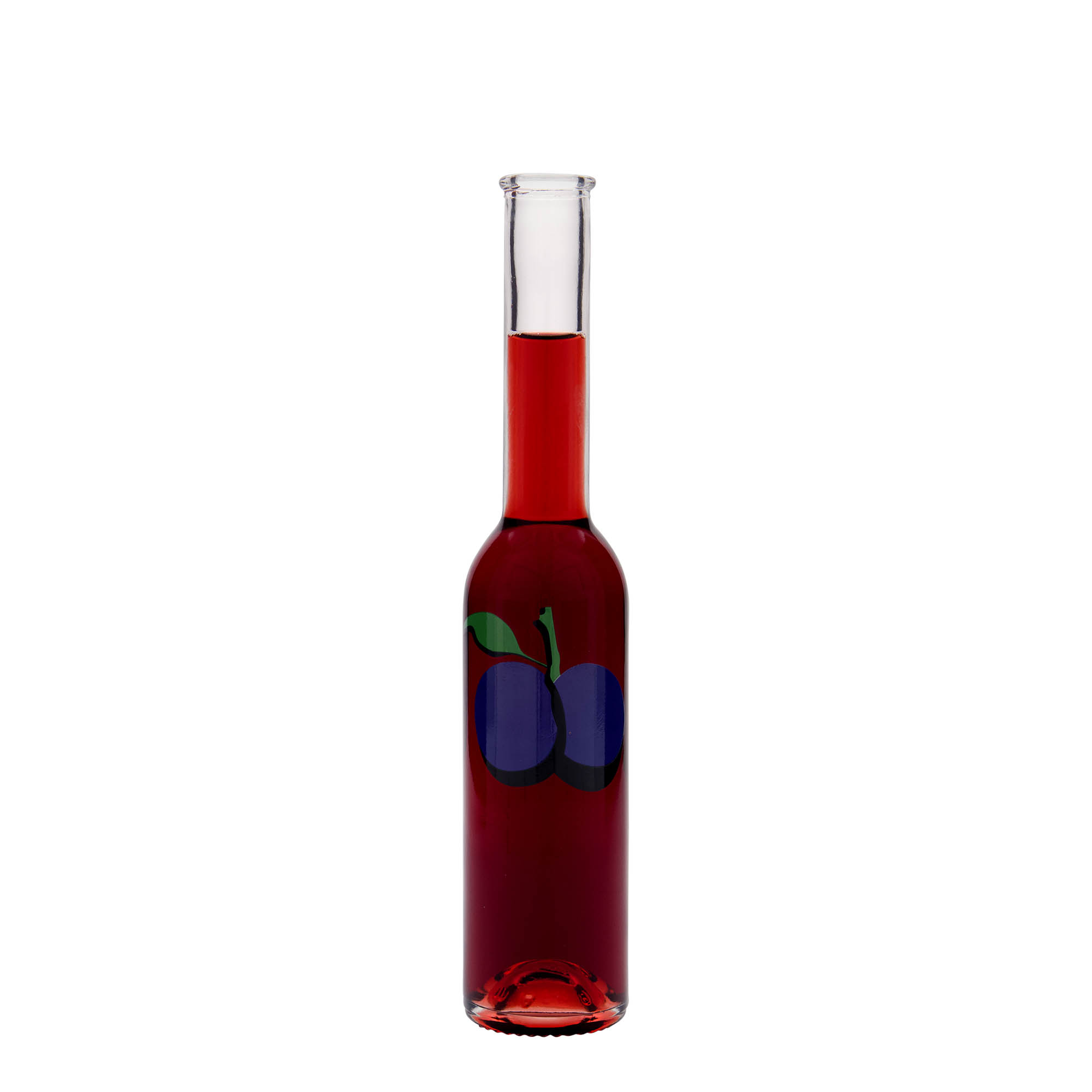 200 ml glass bottle 'Opera', print: plum, closure: cork