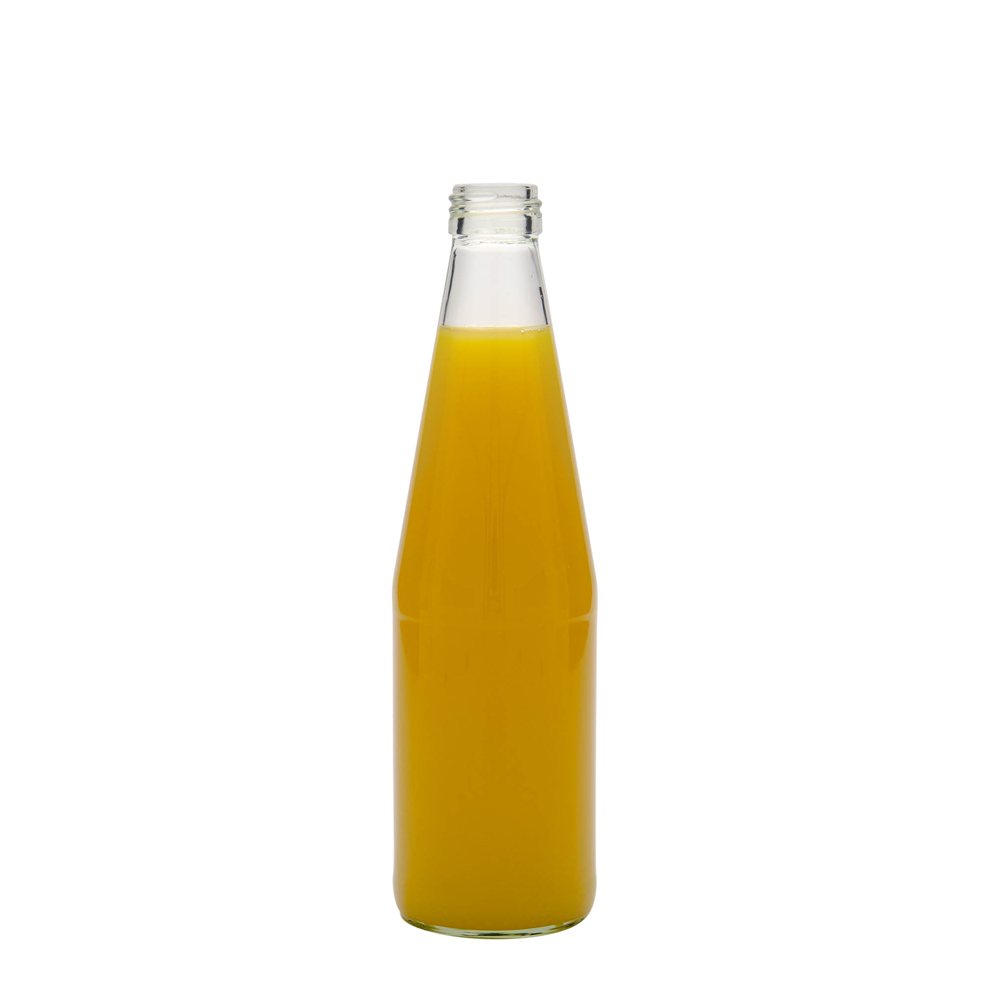 330 ml universal bottle, carrot shaped, glass, closure: PP 28