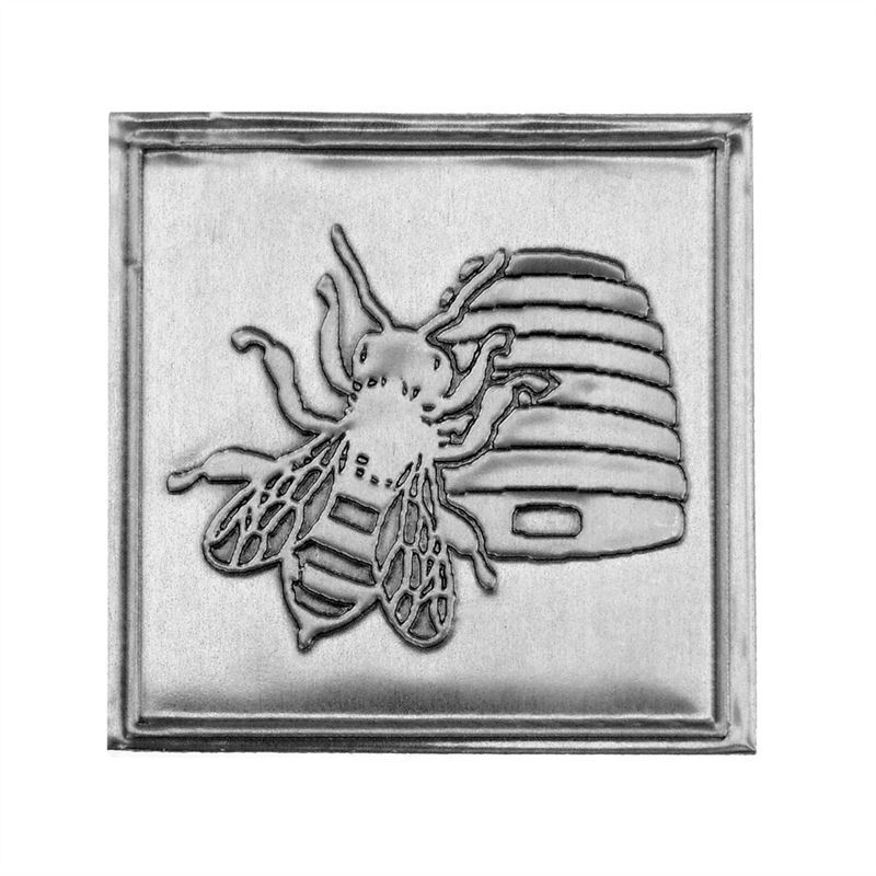 Pewter tag 'Honey', square, metal, silver