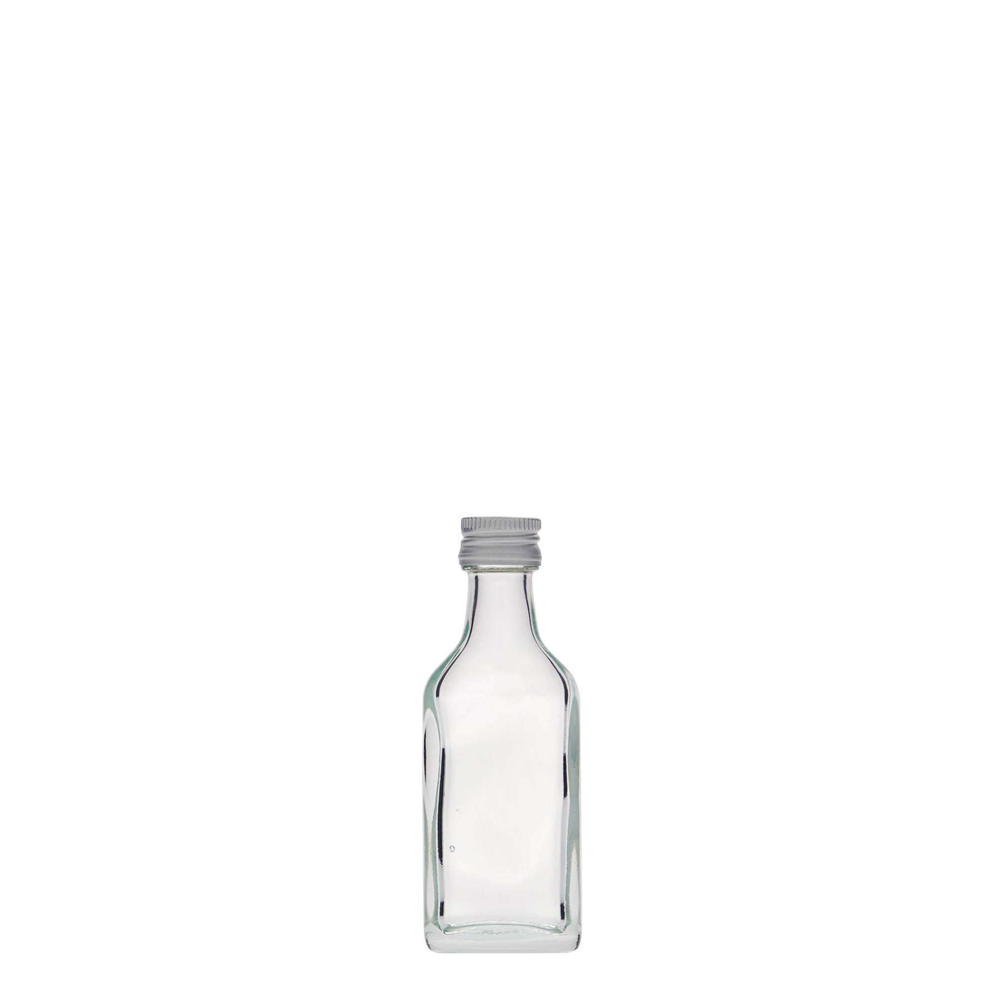 20 ml pocket flask bottle, rectangular, glass, closure: PP 18