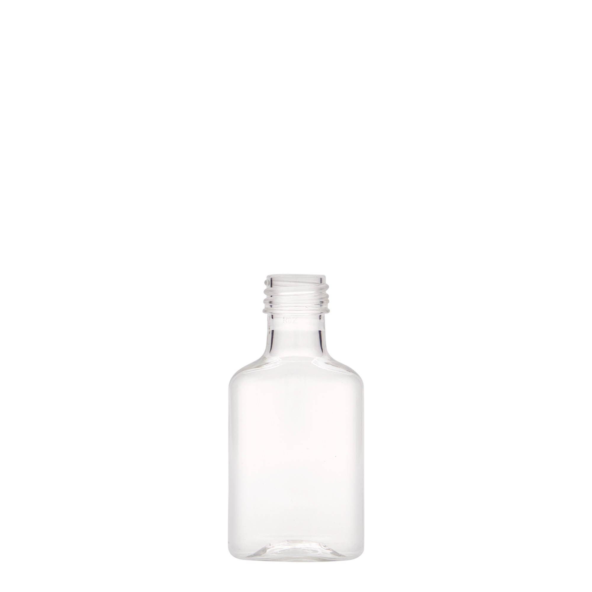 30 ml pocket flask bottle, oval, PET plastic, closure: PP 18