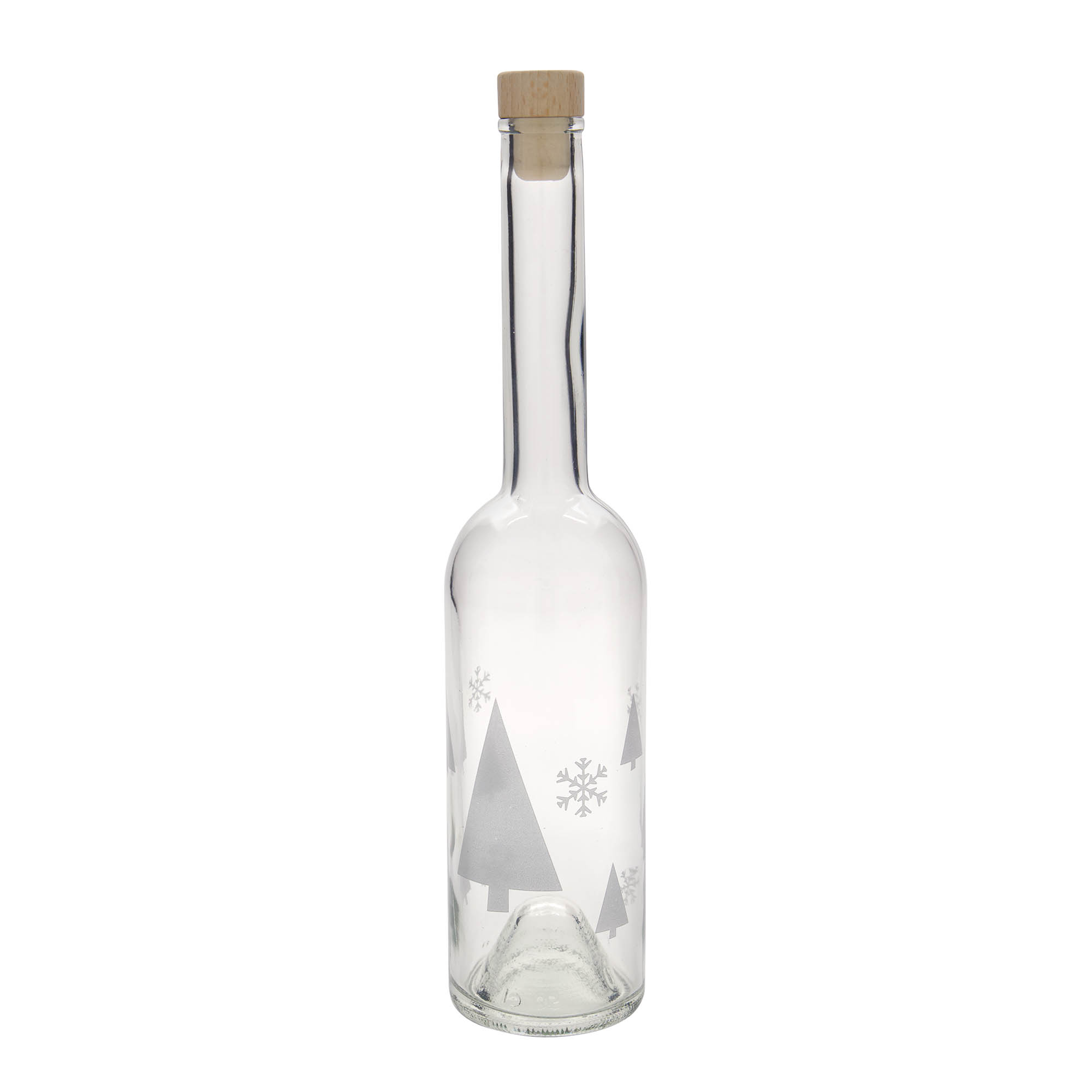 500 ml glass bottle 'Opera', print: snowflakes, closure: cork