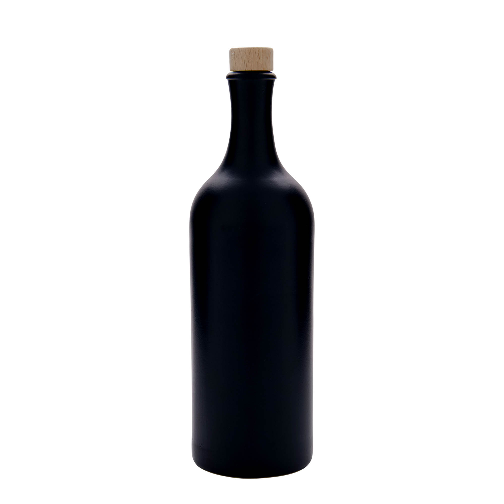 750 ml long neck earthen jug, stoneware, black, closure: cork