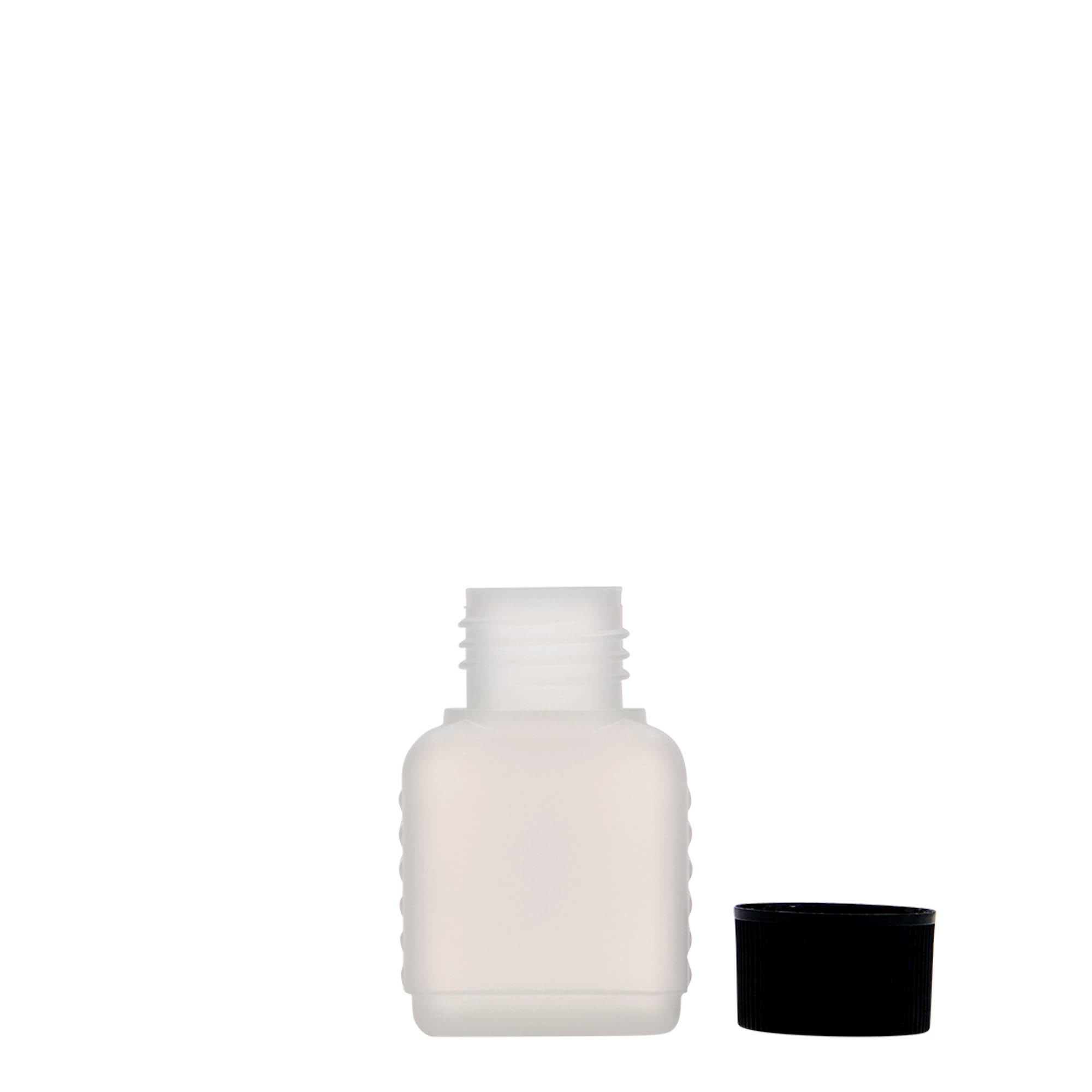 50 ml canister bottle, rectangular, HDPE plastic, natural, closure: DIN 25