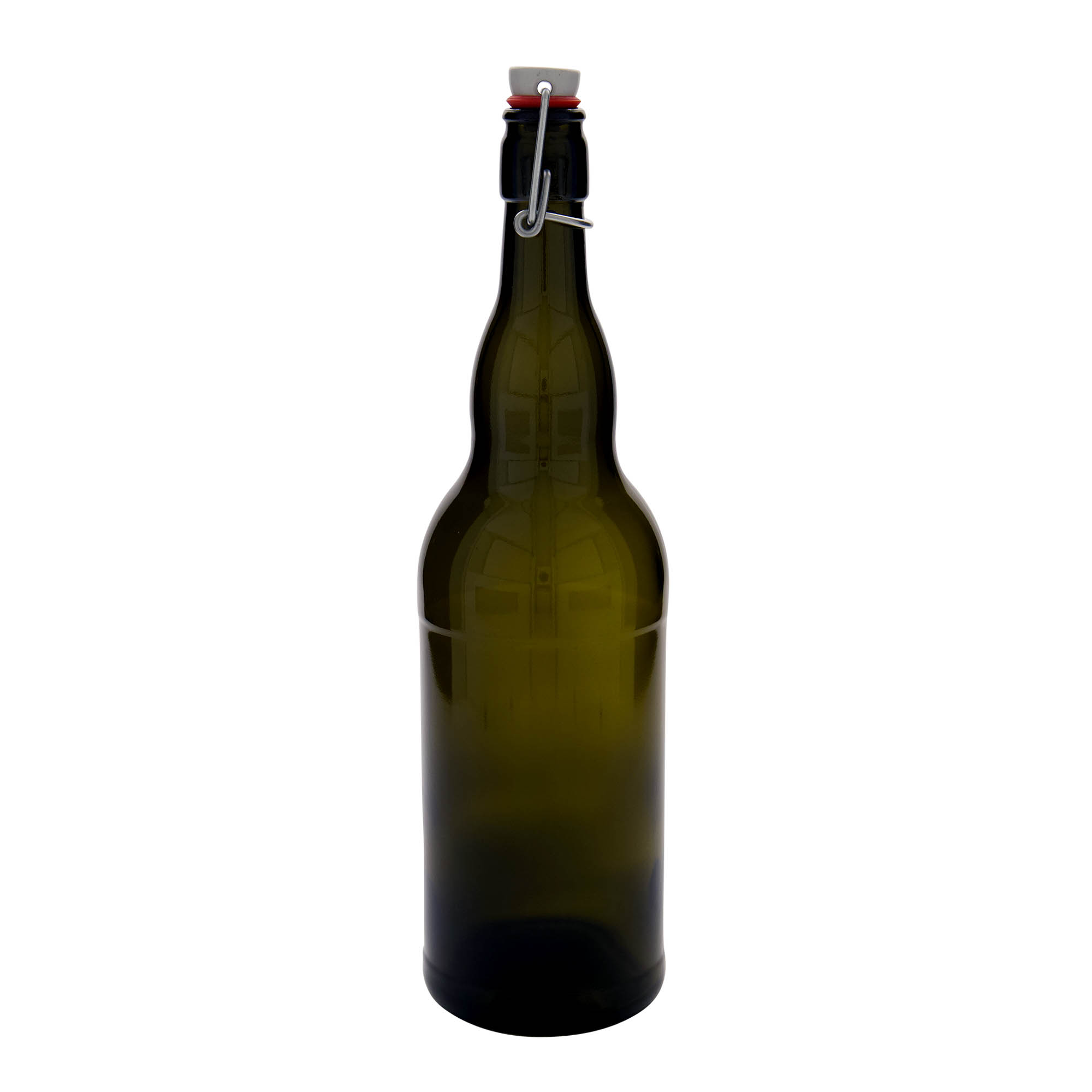 1,000 ml beer bottle Belgium, glass, antique green, closure: swing top