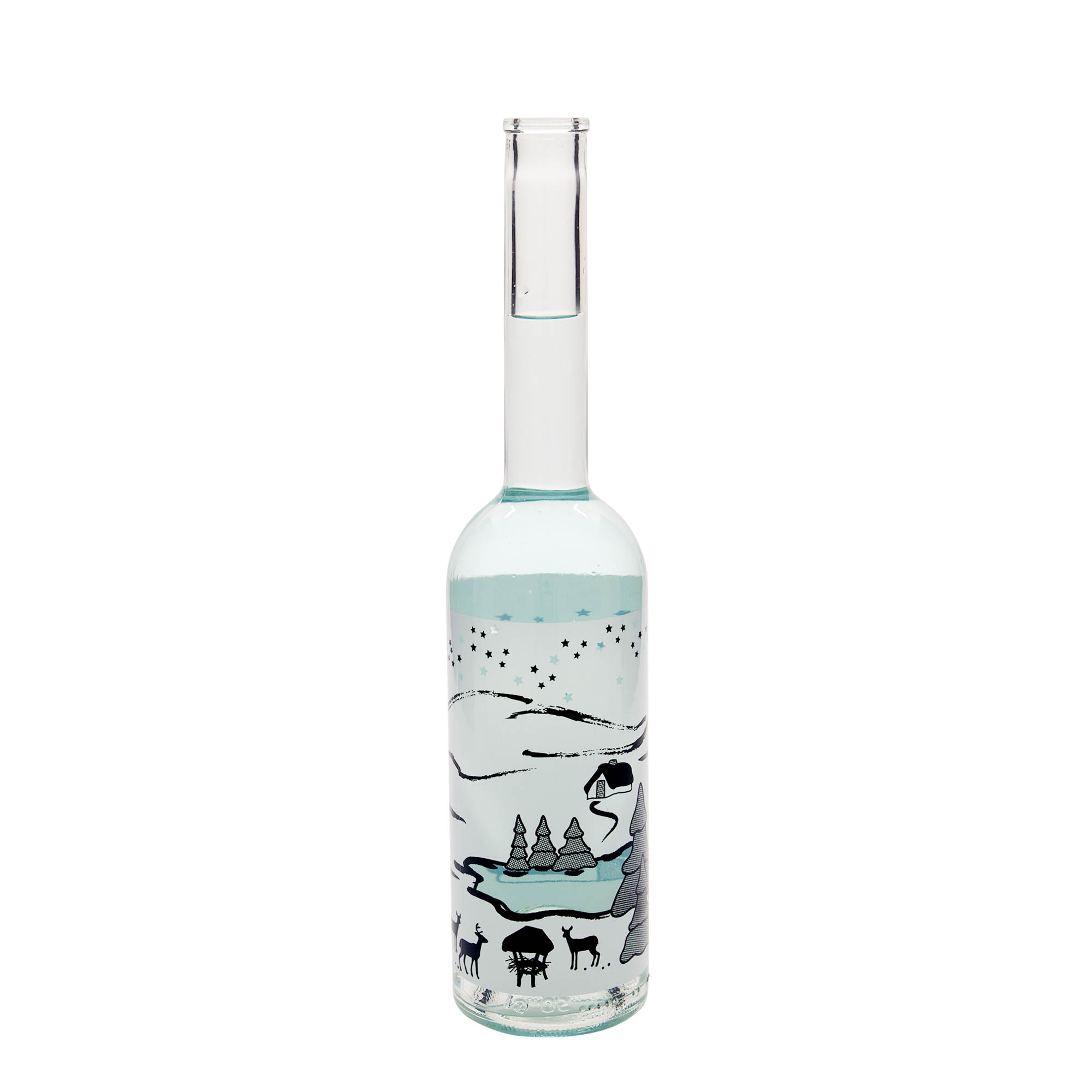 500 ml glass bottle 'Opera', print: Bianco winter dream, closure: cork