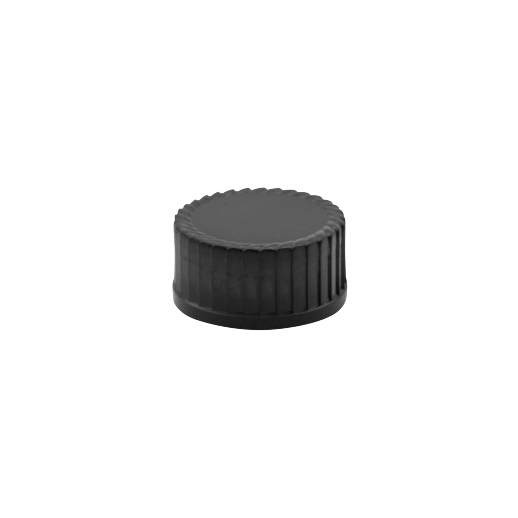 Screw cap, HPM plastic, black, for opening: DIN 25