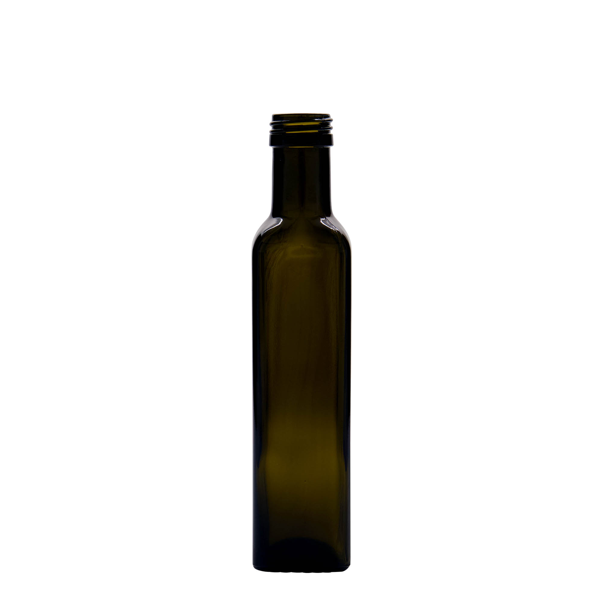 250 ml glass bottle 'Marasca', square, antique green, closure: PP 31.5