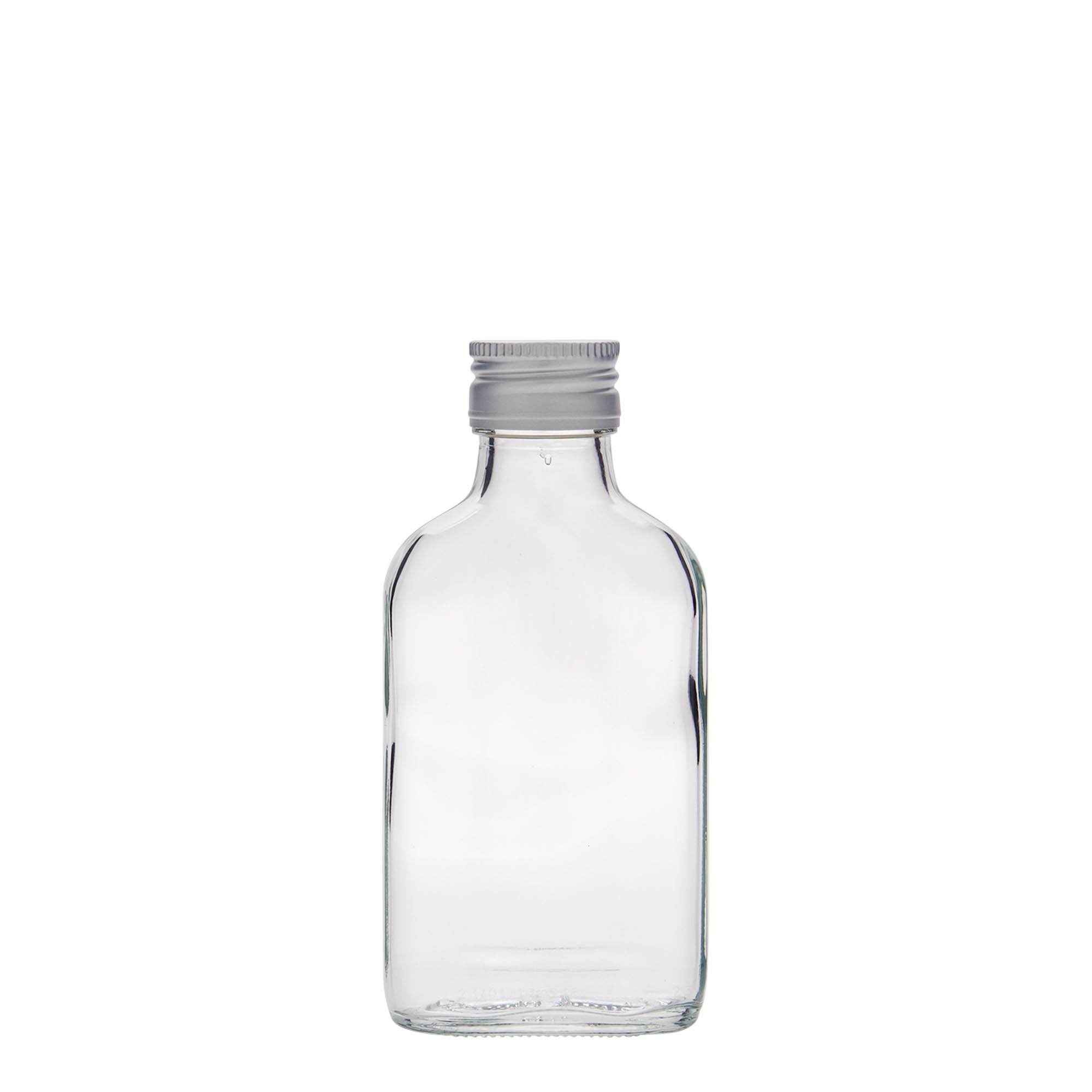 100 ml pocket flask bottle, rectangular, glass, closure: PP 28