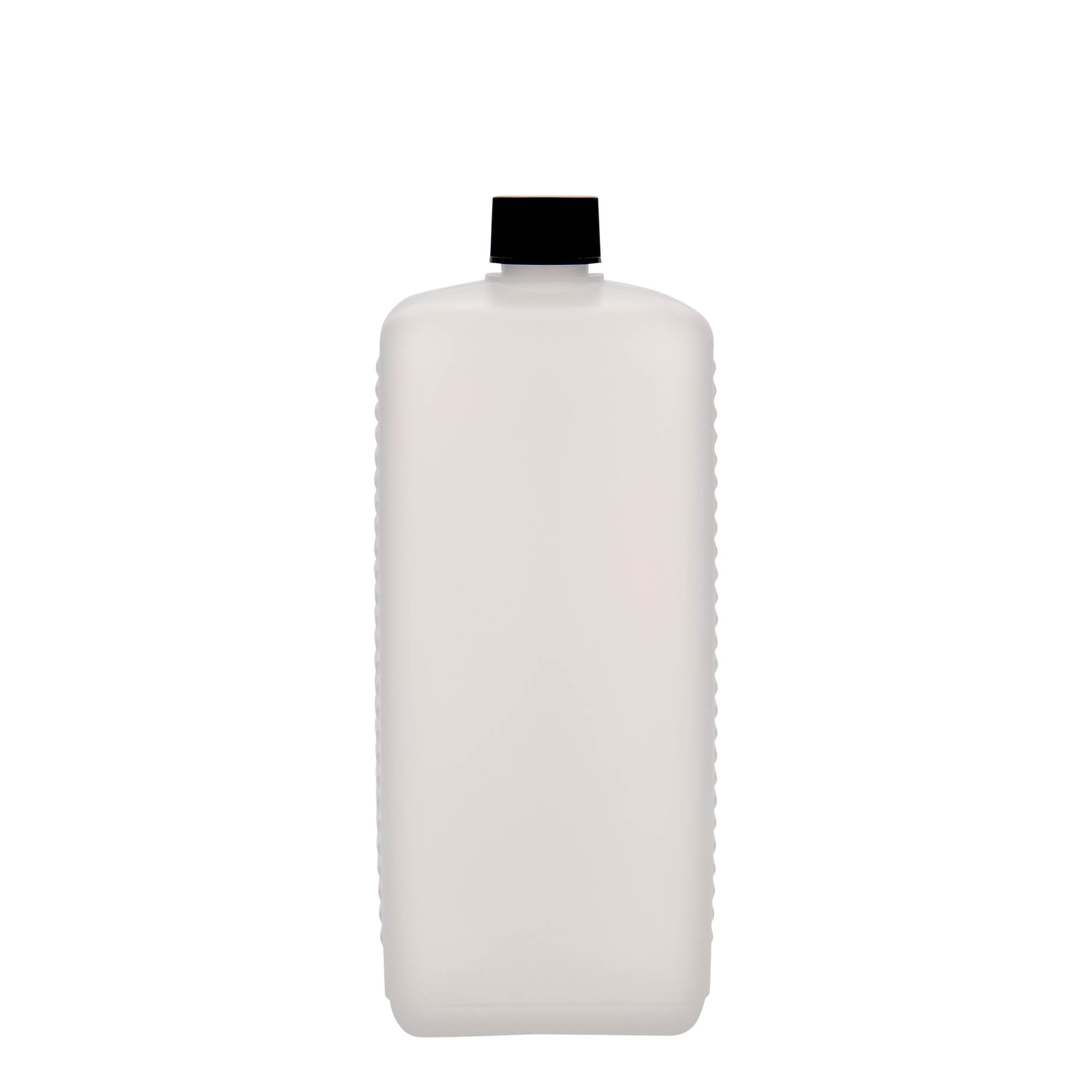 1,000 ml canister bottle, rectangular, HDPE plastic, natural, closure: DIN 25 EPE