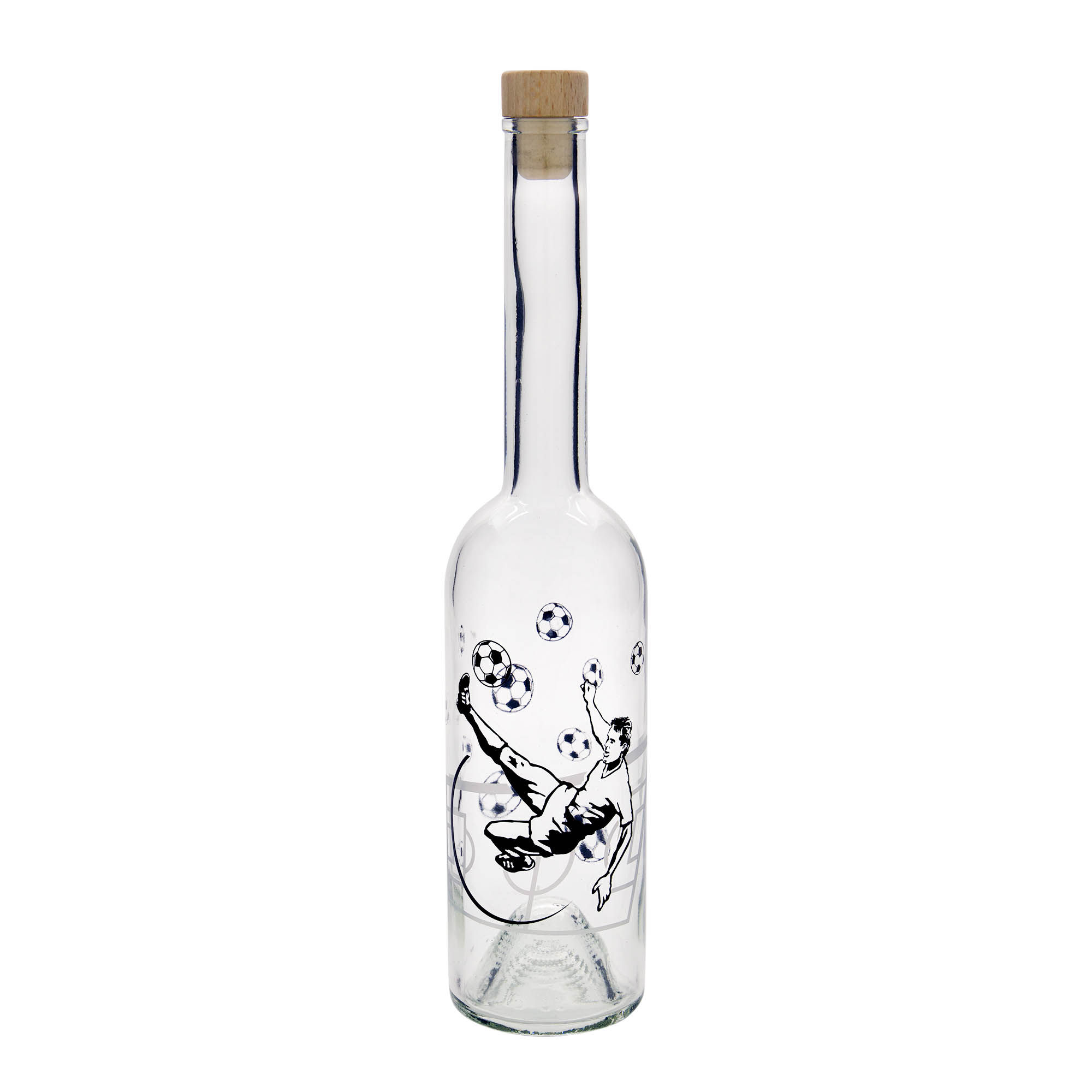 500 ml glass bottle 'Opera', print: footballer, closure: cork