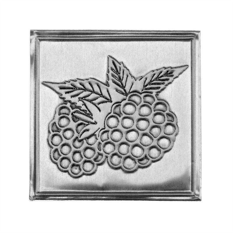 Pewter tag 'Blackberry', square, metal, silver