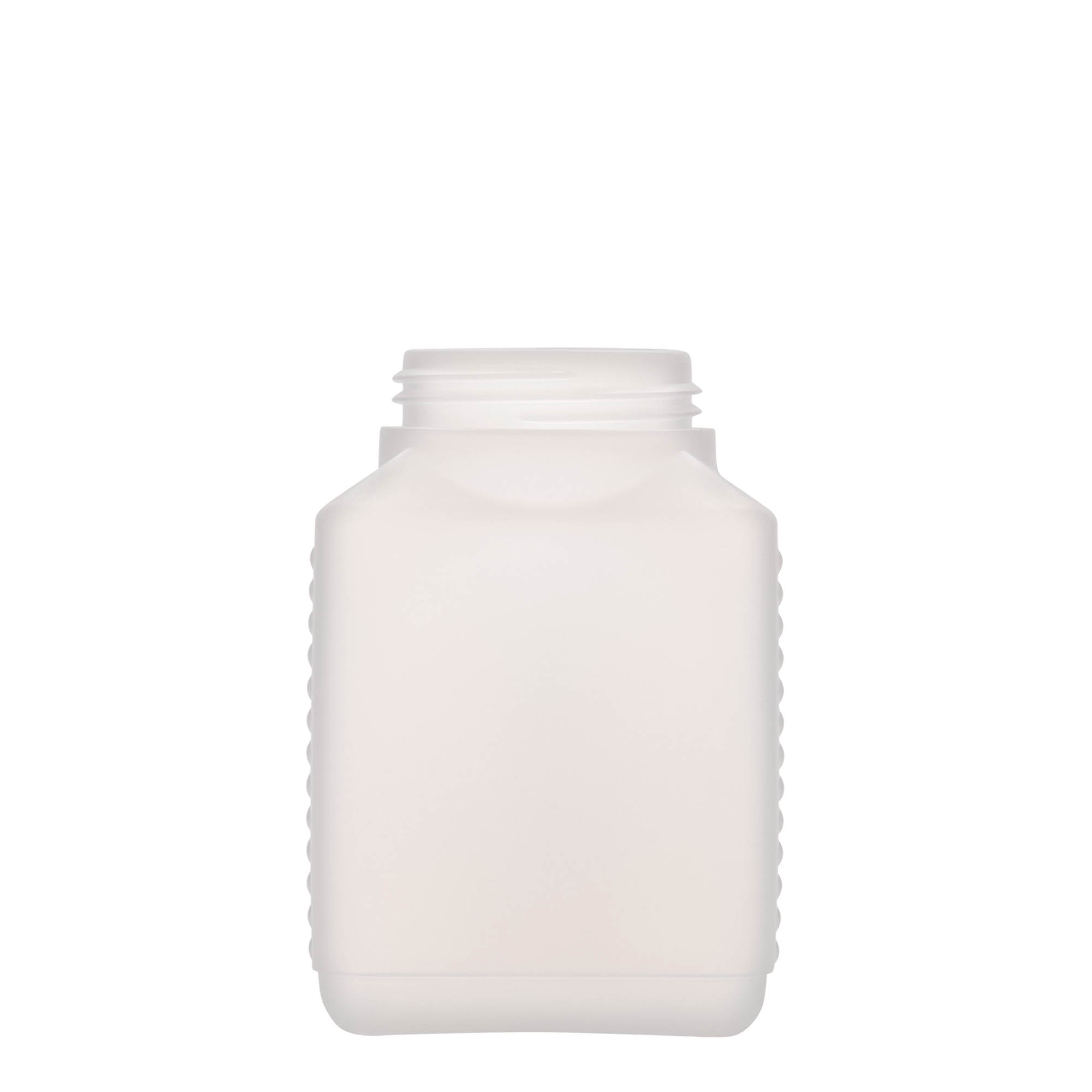 500 ml wide neck bottle, rectangular, HDPE plastic, natural, closure: DIN 60 EPE