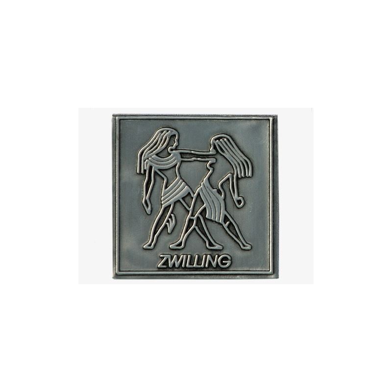 Pewter tag 'Gemini', square, metal, silver