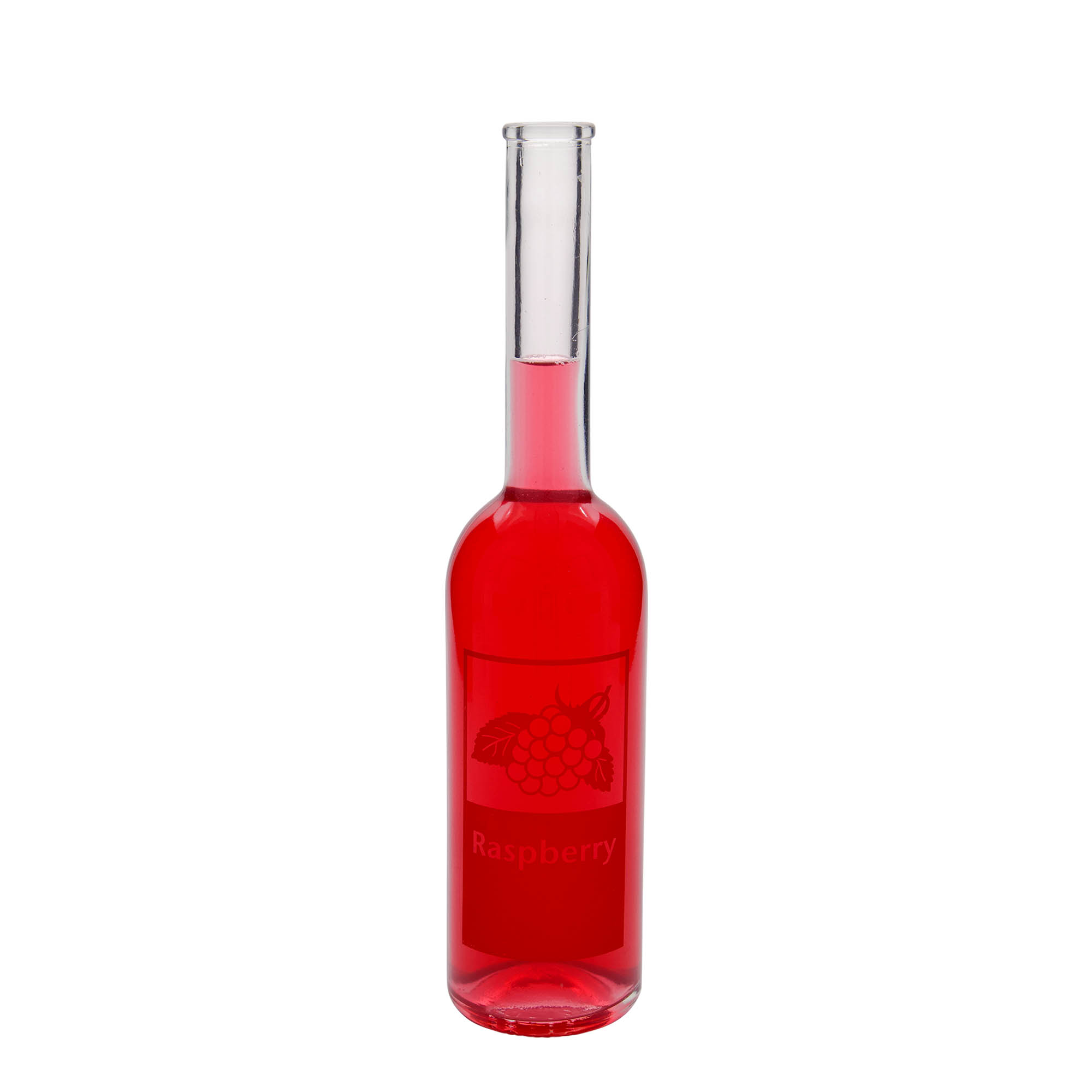 500 ml glass bottle 'Opera', print: Raspberry, closure: cork