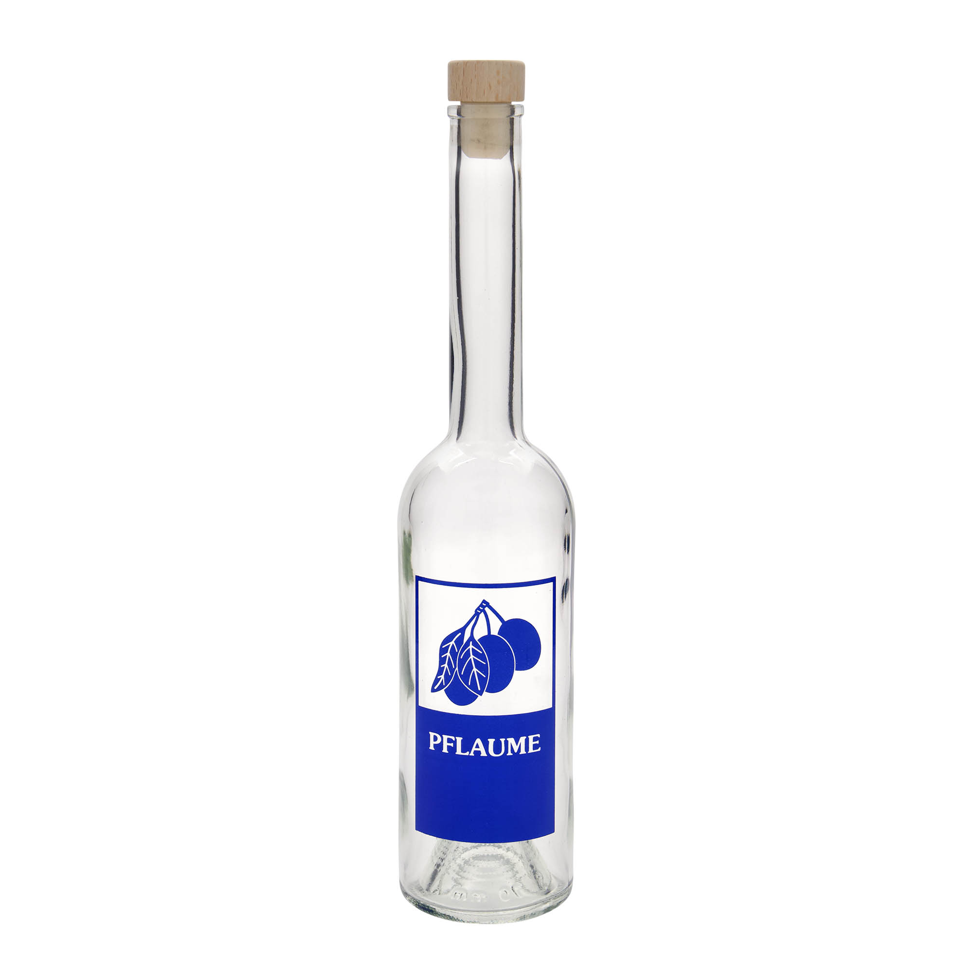 500 ml glass bottle 'Opera', print: plum, closure: cork