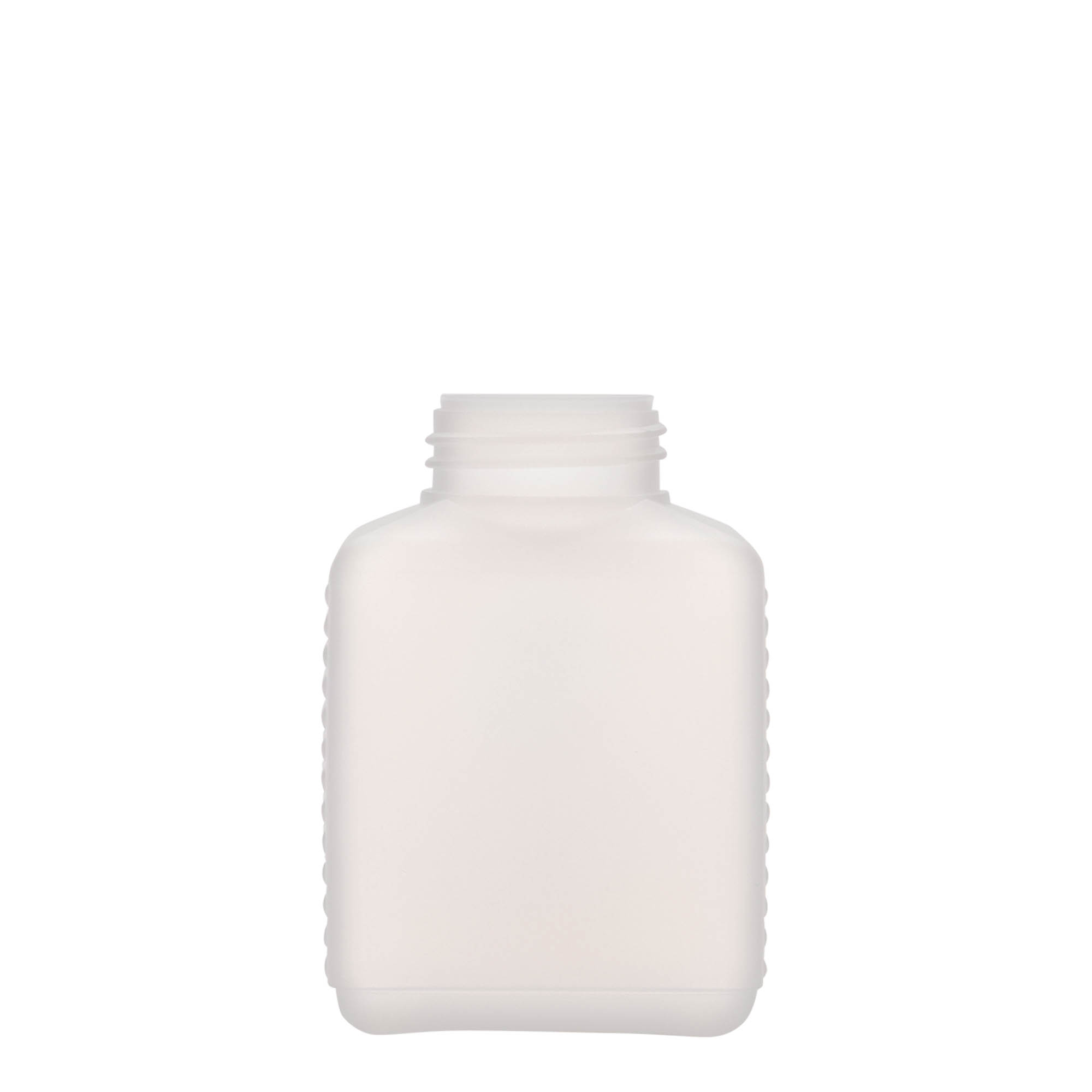 250 ml wide neck bottle, rectangular, HDPE plastic, natural, closure: DIN 40 EPE