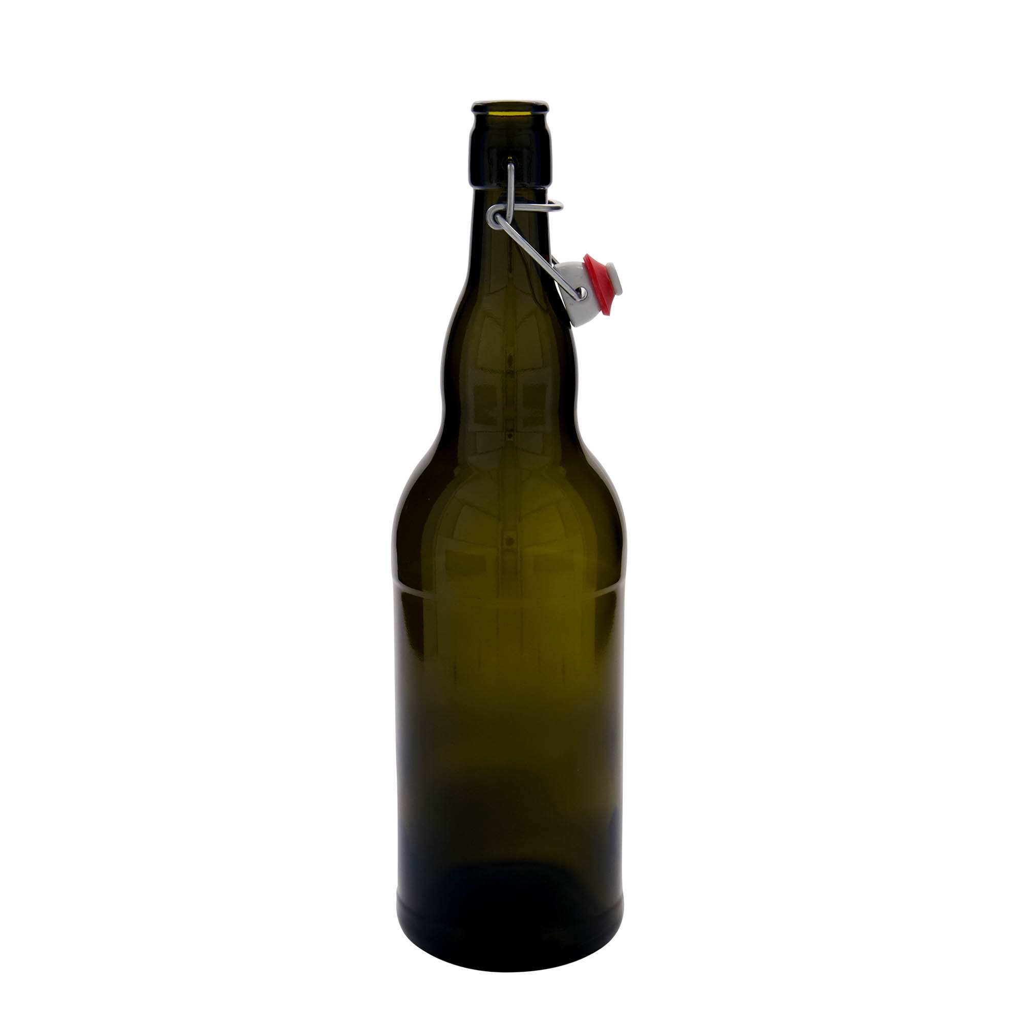 1,000 ml beer bottle Belgium, glass, antique green, closure: swing top