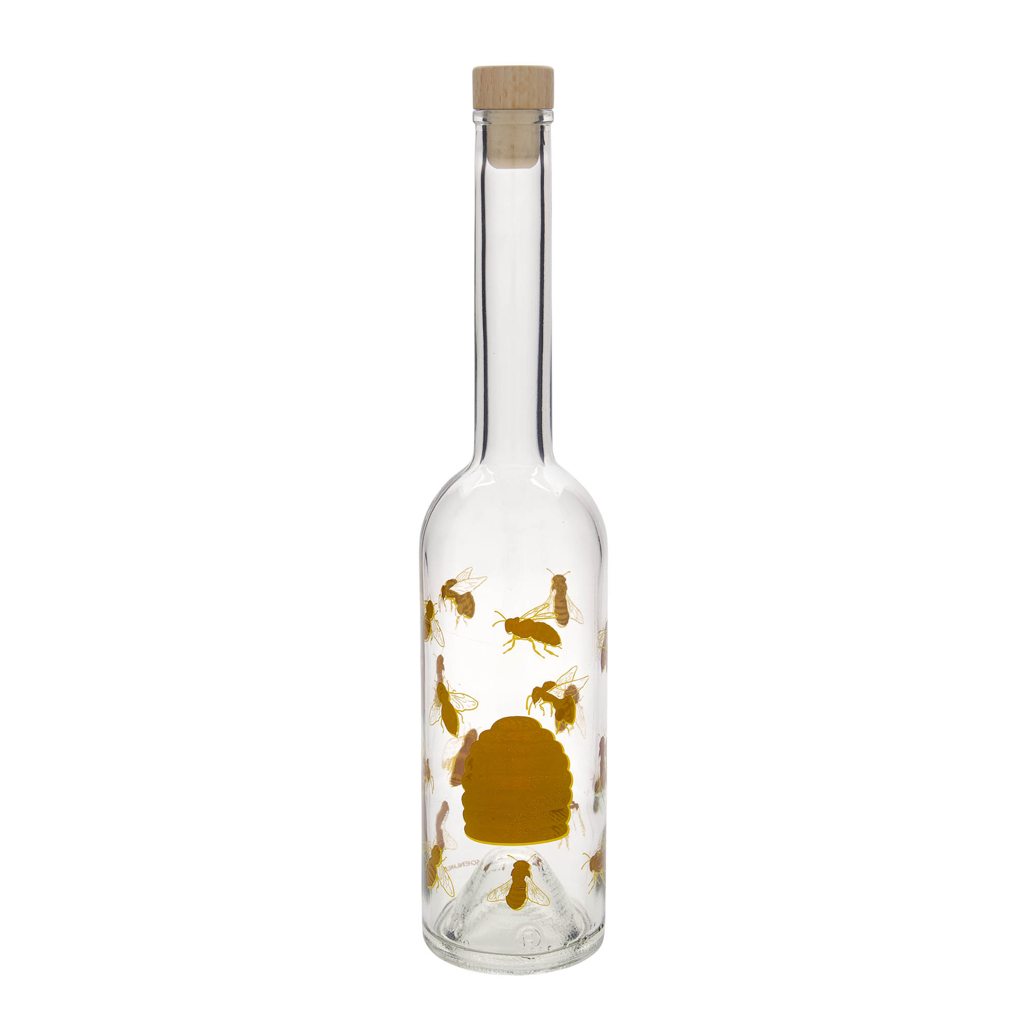 500 ml glass bottle 'Opera', print: bees, closure: cork