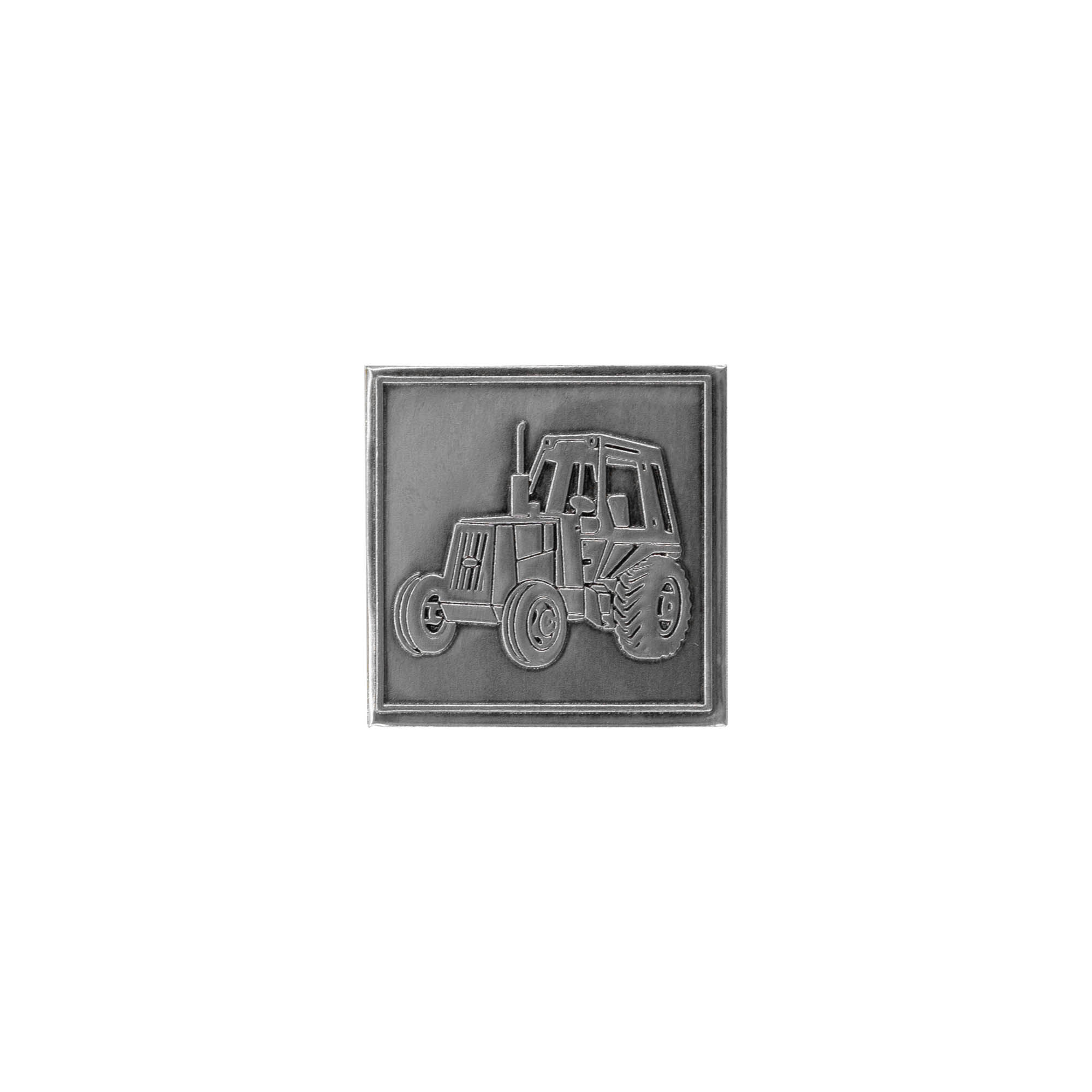 Pewter tag 'Tractor', square, metal, silver