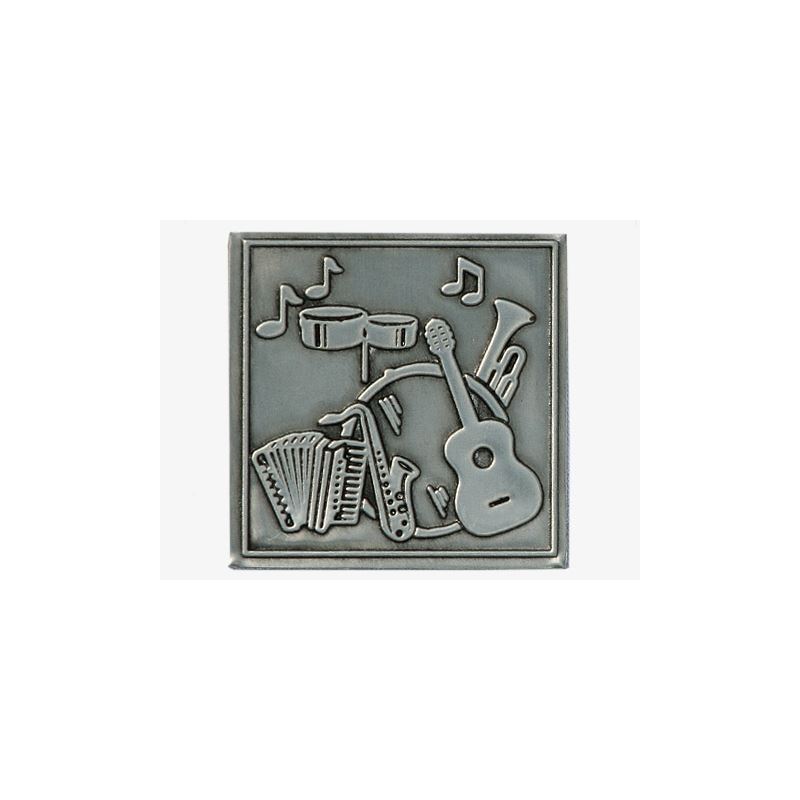 Pewter tag 'Music', square, metal, silver