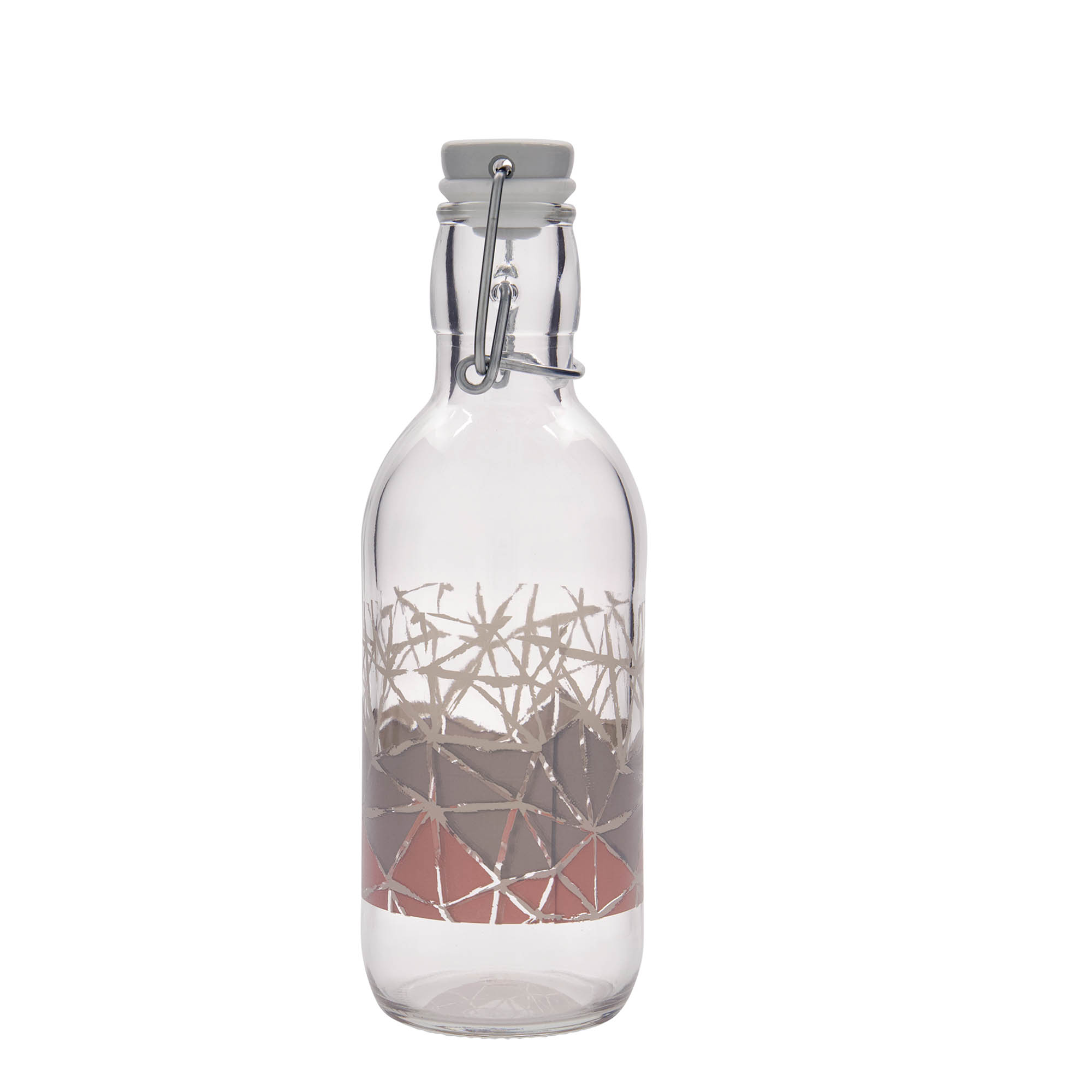 500 ml glass bottle 'Emilia', print: manolibera pink, closure: swing top