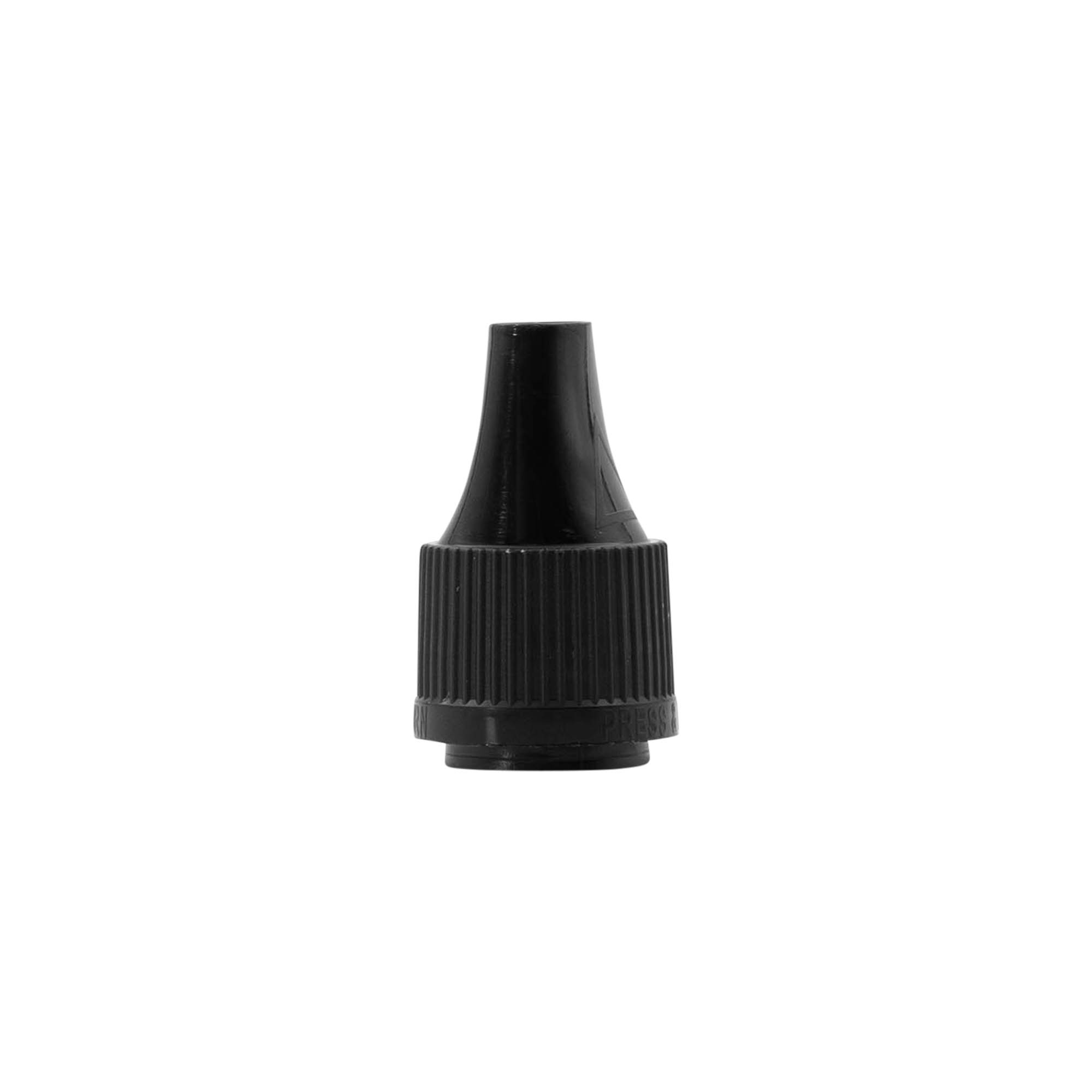 Screw cap with quality seal and child safety lock for 'E-Liquid', PP plastic, black